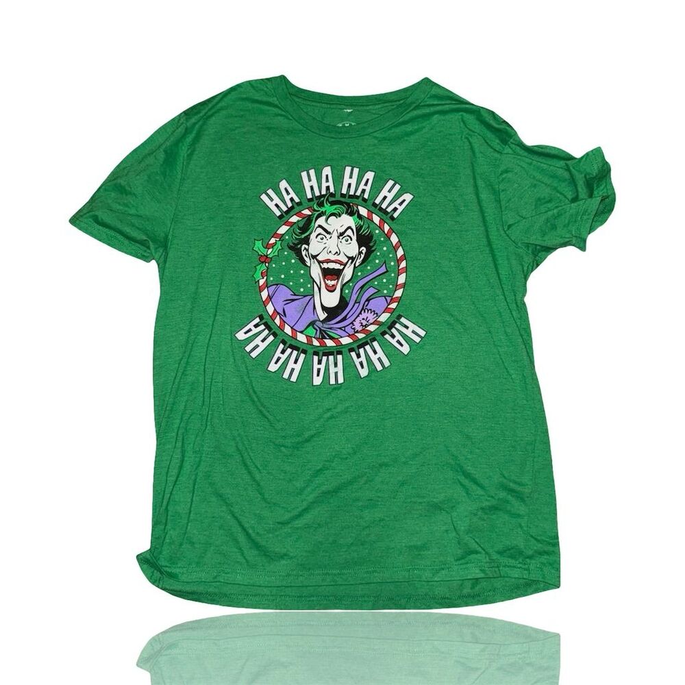 DC Comics Joker Batman Christmas T-Shirt Men's L Green Graphic Print